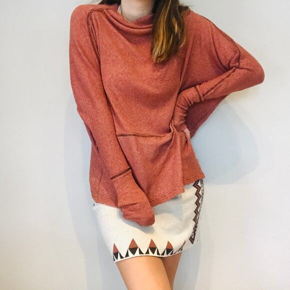 Free People rust orange oversized ribbed thermal - Picture 3 of 8